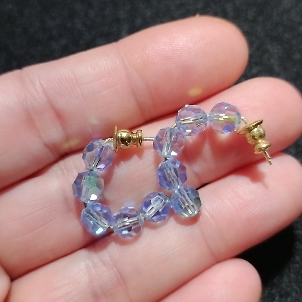 Vintage Hand crafted Light blue AB Crystals w gold floating Necklace & Earrings - Picture 2 of 11